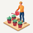 ©  A-photos - 観葉植物にジョウロで水やりをする人のベクターイラスト