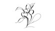 © taya - Elegant black line art flower white background.
