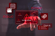 © Bordinthorn - Person interacting with a cybersecurity warning interface showing AI system hacked alert, representing cyberattack, ransomware, data breach, artificial intelligence security, digital risk protection.