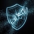 © Sameer Talib - Broken digital shield icon. Cyber security failure concept with glowing particles.