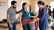 © Kukuh - Doula using rebozo shawl to support pregnant woman at birth center