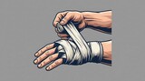 Athlete wrapping hand with white tape for boxing or martial arts