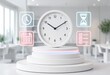 © shahjalal - Floating holographic time tracking dashboard featuring glowing clock icons, analytics, metrics, and digital monitoring interface for productivity, scheduling, business intelligence, and performance.