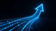 © emwe studio - Glowing digital arrow pointing upward representing business growth financial success and technological advancement on dark background