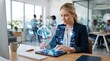 © Chroma - Professional businesswoman using futuristic tablet interface with holographic cloud security data upload icons, managing encrypted files and cybersecurity protocols in modern