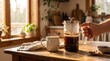 © Michael - French Press Coffee Brewing in Warm Morning Kitchen