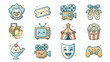 © dany - Cute Kawaii Entertainment Icons Set Featuring Cinema Circus Ballet TV Gaming and Fun Clown Characters