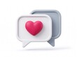 © Roushon_AI_Designer - 3D render of red heart love reaction icon inside a speech bubble with social media, reaction