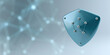 © Kanchanit - Blue shield with network nodes and connections in front view, symbolizing digital security and high fidelity protection in modern technology concept with cyan gradient background