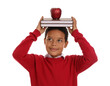 © Pixel-Shot - Little African-American schoolboy with books and apple on white background