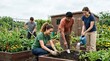 © OlgaNeuroArt - Young volunteers working together in a community garden. Diverse youth planting, watering, and digging in raised vegetable beds. International Youth Day concept