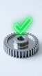 © newlifestock - Metal gear steel cogwheel green check approval success mechanical industrial engineering technology