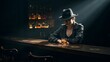 © Kitta Studio - Woman in dark hat and jacket sitting at bar with glass of whiskey in dimly lit pub