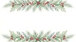 © Jorna - Watercolor christmas border frame with pine branches and red berries isolated on a white background for holiday design