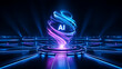 © Muhaimin  - Abstract Futuristic AI Orb with Swirling Light Trails in Neon-Lit Dark Environment