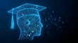 © Fahmi87 - Artificial intelligence education and digital e-learning concept with a glowing neon human head profile wearing a graduation cap on circuit board