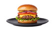 © PNG Studio 99 - Cheeseburger on black plate png isolated on transparent background
