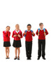 © Pixel-Shot - Little classmates in stylish uniform with backpacks isolated on white background