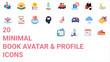 © Newlifewithalice - Minimal Book Avatar and Profile Icon Set, Reading and Literature People Vector, Book Lover, Reader Profile, Education and Digital Avatar Illustration Collection
