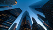 © BlackBridge Media - Low Angle View of Modern City Skyscrapers at Twilight