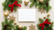 © NHArt - Blank white card frame decorated with pine branches and red bows for christmas greetings