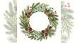© Zaygun - Watercolor with pine branches, cones, red berries, and eucalyptus leaves on a white background
