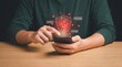 © Studio Infinity - Mobile phone device with digital glowing red shield icon representing protection and cybersecurity protection cybersecurity security encrypted vulnerability prevention information authenticati