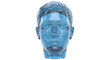 © Graphics River - Blue transparent glass mannequin head wearing gold wire frame glasses isolated on white background