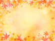 © sakumon - 赤いもみじとキラキラ光る秋の紅葉フレーム　水彩の背景 コピースペース付き素材