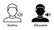 © Tareq - Speaking Outline and Silhouette: A simple graphic design depicting two user profile icons, one as a line drawing outline and the other as a solid black silhouette, both emitting sound waves.