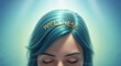 © Mirivox - Close-up of a woman's serene face with 'WELLNESS' text on her hair, symbolizing mental clarity, peace, and self-care, ideal for health concepts