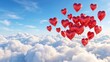 © Assameboy - Red Heart Balloons Floating Above Clouds in Blue Sky