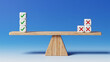 © DruZhi Art - Balanced Scale with Green Checkmarks and Red Xs for Risk Planning, Pros and Cons Analysis, Advantages Disadvantages Evaluation, Profit Loss Assessment, and Decision Making Despite Benefits Drawbacks