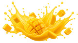 A juice splash and mango pieces isolated on transparent background
