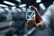 © AL - Person Touching Glowing Digital Check Mark Icon For Task Management In Blurred Business Environment