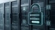 © AH Project - Cybersecurity concept with glowing padlock and server racks