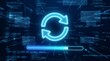 © LA Stock Vision - A glowing sync arrow icon and progress bar represent a software installation process during digital transformation.