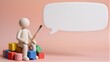 © joeycheung - A clay figure holds a brush, sitting on blocks with an empty speech bubble.