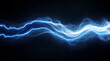 © Niki Visuals - Glowing blue electric lightning bolt with wavy plasma energy trails on a dark black background, abstract light effect