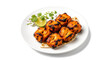 © A. A. MAMUN - Chicken tikka on a plate. Grilled spicy meat pieces with lime and cilantro garnish.
