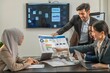 © BESTIMAGE - Manager Motivational teamwork officer by present document to colleagues decide. multiethnic coworker coach explain Analysis Statistics Report drawing presentation to business improvement