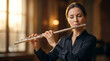© shen - Woman playing flute indoors