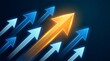 © Hamzah - Glowing orange upward arrow leading blue arrows representing business growth and financial success