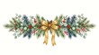 © RUMA - Christmas garland with pine branches, eucalyptus, berries, pinecones and a golden bow isolated on white background