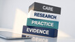 © Ashir - Stack of matte blocks with evidence practice research and care words forming a tall tower for healthcare decision making