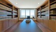 © Ahmad - Modern office with wooden shelves and city view through large windows