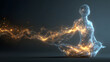 © pjjaruwan - Ethereal human silhouette energy flow glowing particles digital mesh meditation pose holistic health