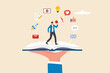 © Design gallery - Content marketing concept with businessman on open book, Vector, illustration
