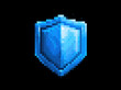 © SK - A pixelated blue shield symbol with a reflective surface, representing protection and security AI generative