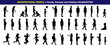 © Sehan Creations - Solid family human scale silhouette set with parents and children for architectural presentations, elevation and section entourage, stroller, walking, running and school figures vector illustration